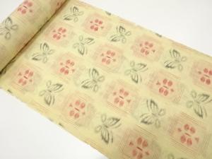 アンティーク　蝶に枡・花模様着尺反物